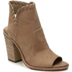 Vince Camuto Kicetta Booties Tan Leather Peep Toe Block Heel Open Toe Bootie